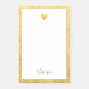 Elegant Gold Foil Border Heart Modern Script Post-it Notes