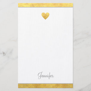 Elegant Gold Foil Border Heart Modern Script Stationery