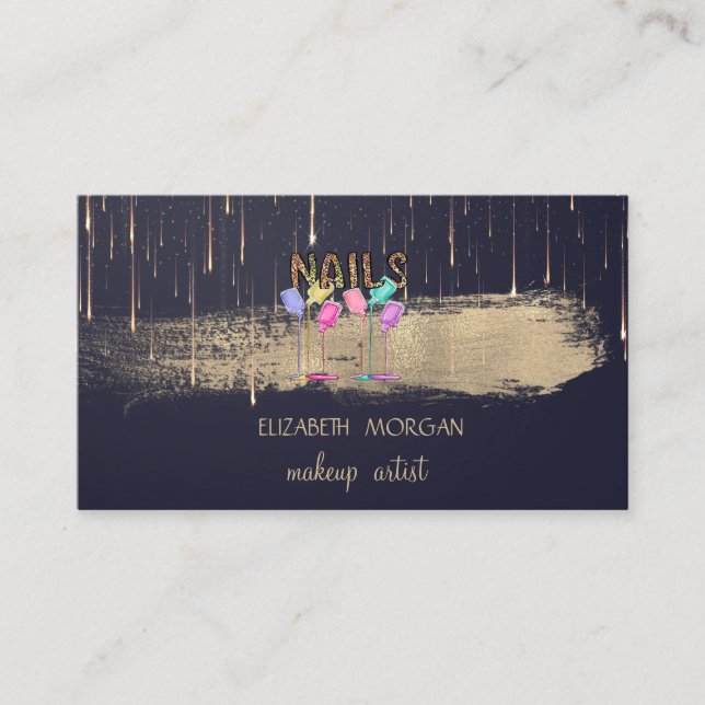 Elegant Gold Foil Brush Stroke Drips Nail Polish Business Card (Front)