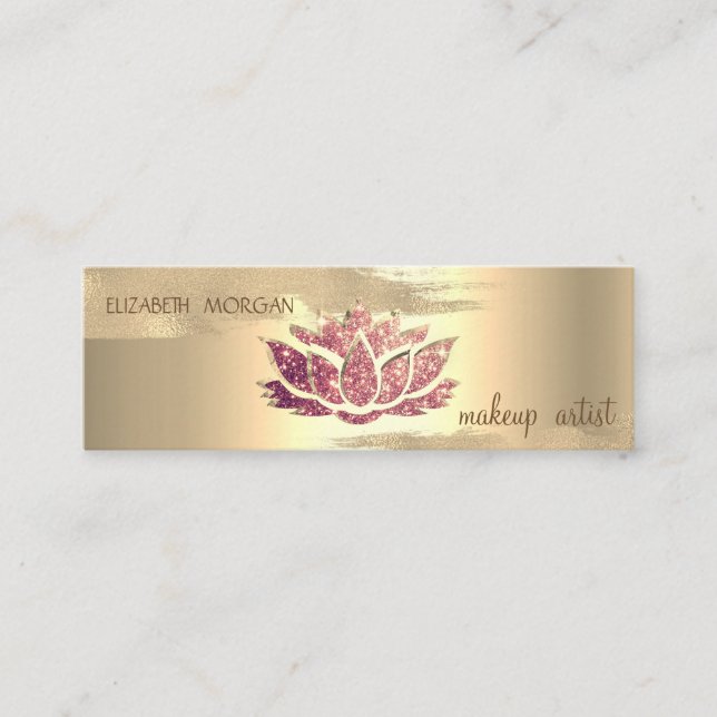 Elegant Gold Foil Brush Stroke,Glitter Lotus  Mini Business Card (Front)