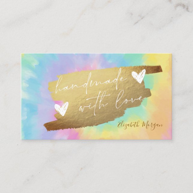 Elegant Gold Foil Brush Stroke Tie Dye Handmade Business Card (Front)