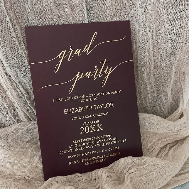 Elegant Gold Foil | Burgundy Graduation Party (Creator Uploaded)