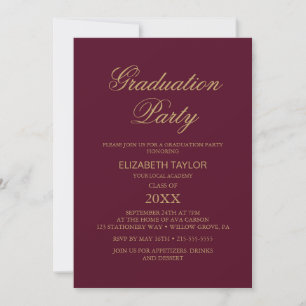 Elegant Gold Foil Burgundy Graduation Party Invitation