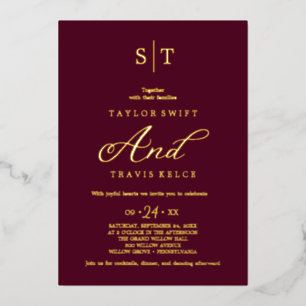 Elegant Gold Foil Burgundy Monogram Wedding