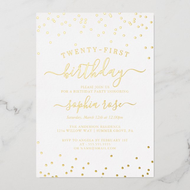 Elegant Gold Foil Calligraphy 21st Birthday  (Front)