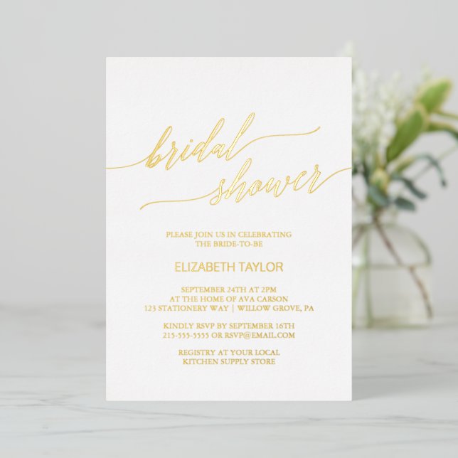Elegant Gold Foil Calligraphy Bridal Shower (Standing Front)