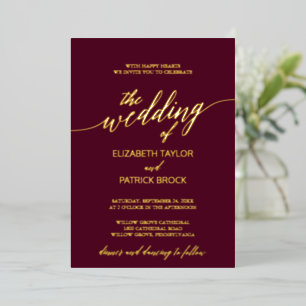 Elegant Gold Foil Calligraphy Burgundy Wedding