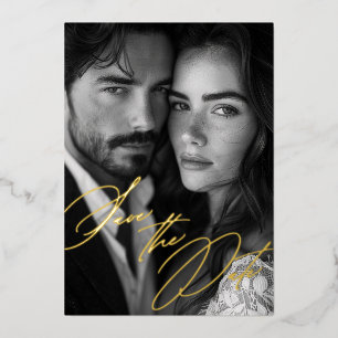 Elegant Gold Foil Calligraphy Photo Save the Date