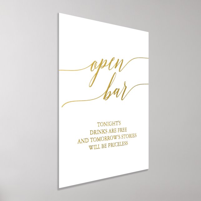 Elegant Gold Foil Calligraphy Wedding Open Bar Prints (Laydown)