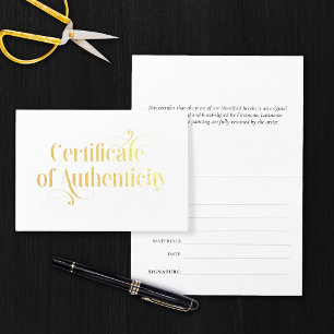 Elegant Gold Foil Certificate of Authenticity Card
