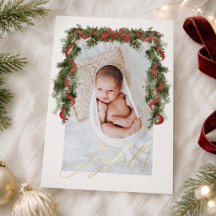 Elegant Gold Foil Christmas Baby Photo Holiday 