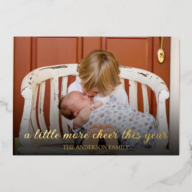 Elegant Gold Foil Christmas New Baby Announcement (Front)