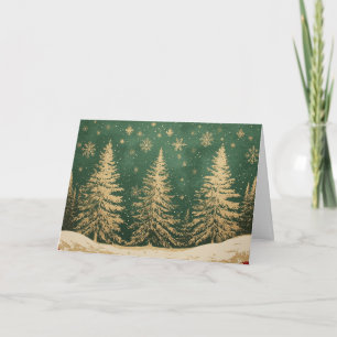 Elegant Gold Foil Christmas Tree in Snow Card
