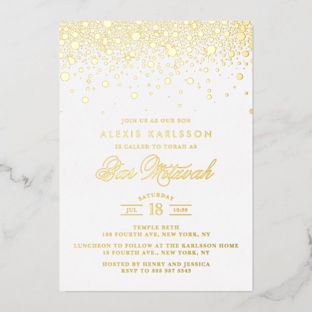 Elegant Gold Foil Confetti Dots Bar Mitzvah (Front)