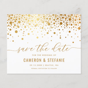 Elegant Gold Foil Confetti White Save the Date