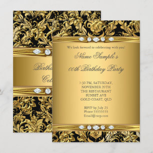 Elegant Gold Foil Damask Black Diamond Birthday Invitation