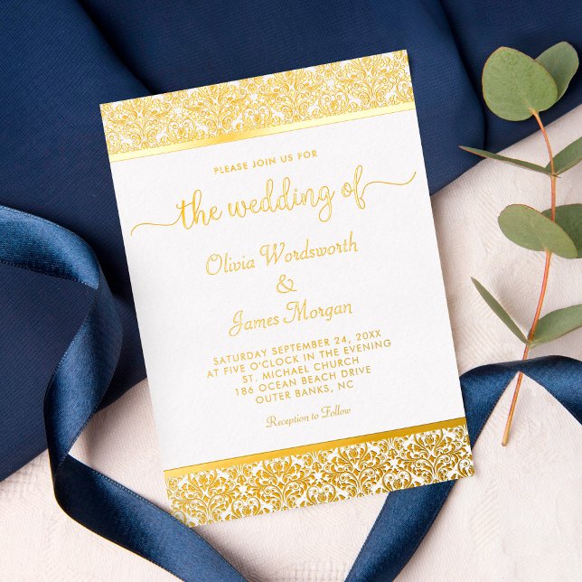 Elegant Gold Foil Damask White Wedding (Creator Uploaded)