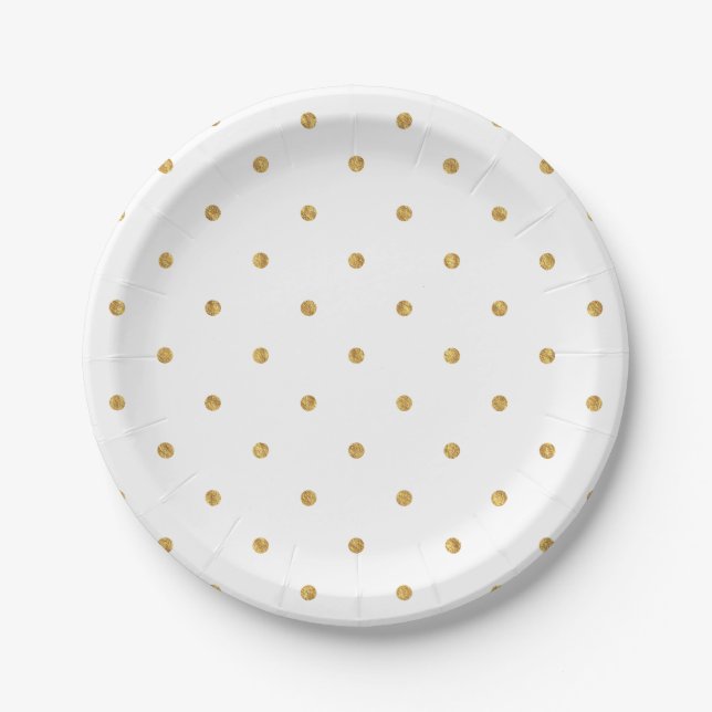 Elegant Gold Foil Dots Metallic Hostess Entertain Paper Plate (Front)