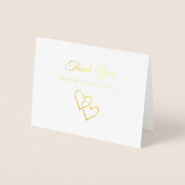 Elegant Gold Foil Double Heart Wedding Thank You Foil Card (Front)