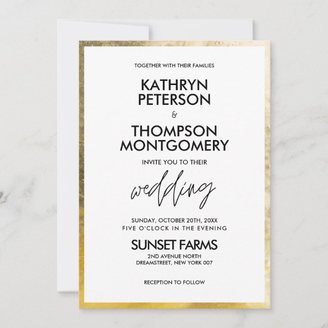 Elegant Gold Foil Edge Wedding Invitation (Front)