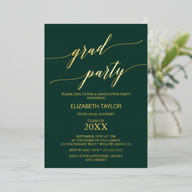 Elegant Gold Foil | Emerald Green Graduation Party (Standing Front)