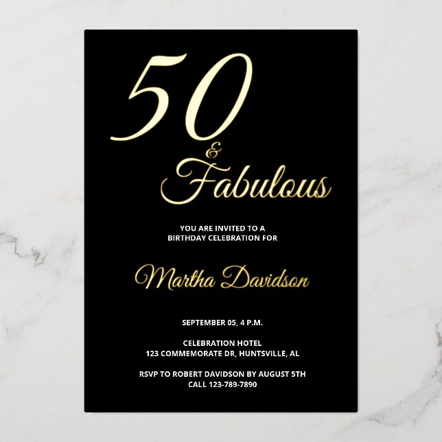 Elegant Gold Foil Fifty and Fabulous 50th Birthday (Front)