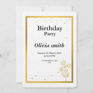 Elegant Gold Foil Floral Birthday Invitation
