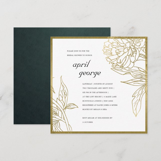 ELEGANT GOLD FOIL FLORAL BRIDAL SHOWER INVITE (Front/Back)