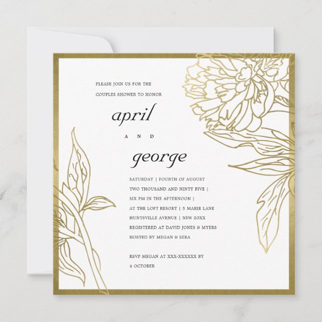  ELEGANT GOLD FOIL FLORAL COUPLES SHOWER INVITE (Front)