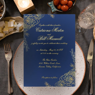 Elegant Gold Foil Floral Wedding Invitation