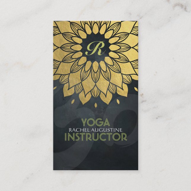 Elegant Gold Foil Floral Yoga Meditation Om Symbol Business Card (Front)