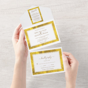 Elegant Gold Foil Frame Calligraphy Wedding All In One Invitation