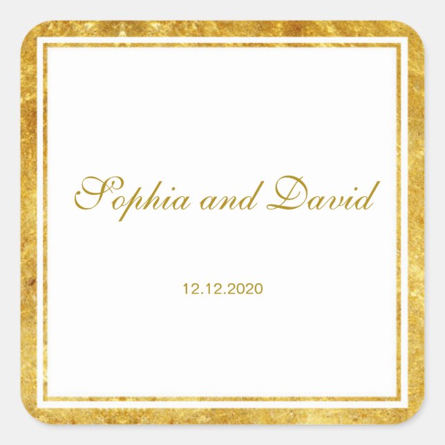 Elegant Gold Foil Frame Wedding Custom Square Sticker (Front)