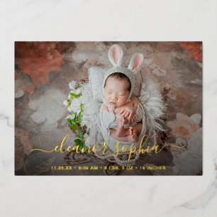 Elegant Gold Foil Girl Photo Birth Announcement