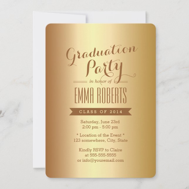 Elegant Gold Foil Graduation Party Announcements (Front)