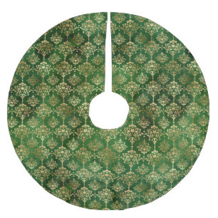 Elegant gold foil green vintage damask pattern  brushed polyester tree skirt