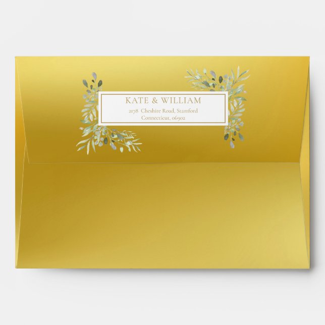Elegant Gold Foil Greenery Foliage Return Address Envelope (Back (Top Flap))