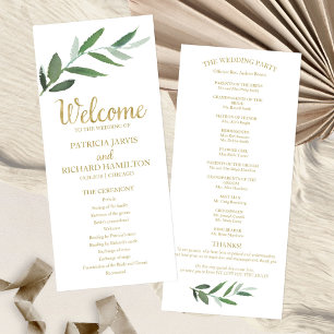 Elegant Gold Foil Greenery Wedding Programs Programme