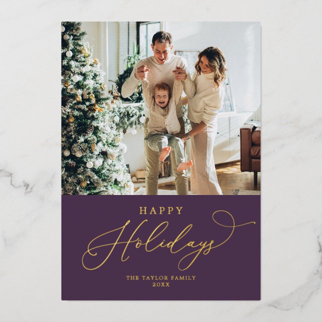 Elegant Gold Foil Happy Holidays Christmas Foil Holiday Card (Front)