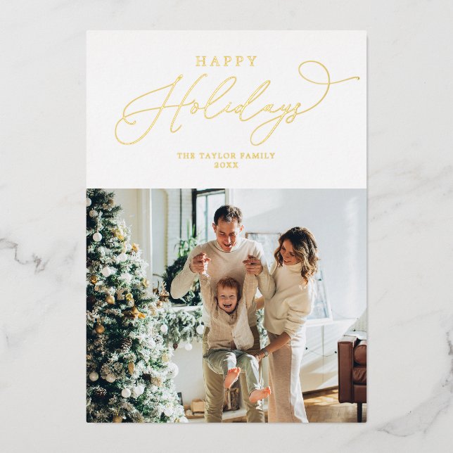 Elegant Gold Foil Happy Holidays Christmas Foil Holiday Card (Front)
