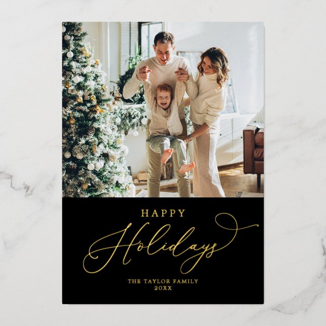 Elegant Gold Foil Happy Holidays Christmas Foil Holiday Card (Front)
