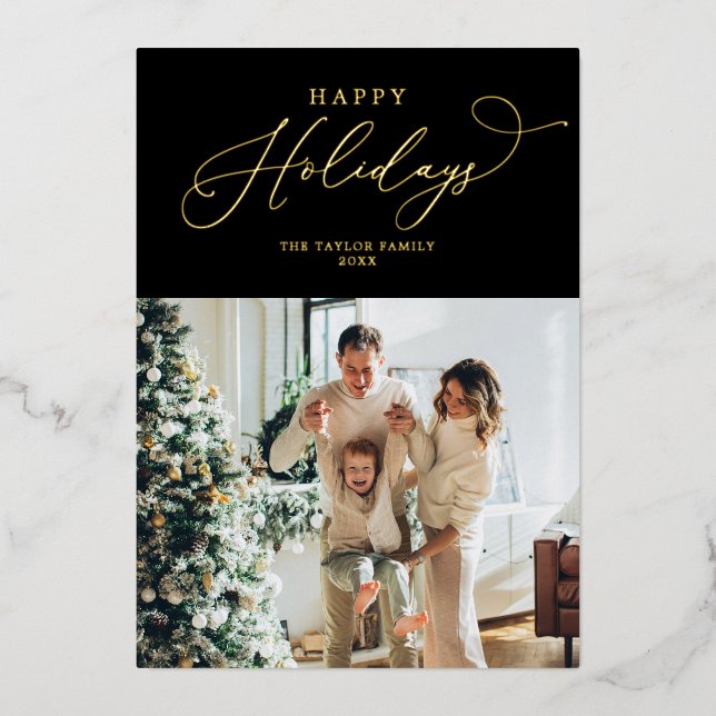 Elegant Gold Foil Happy Holidays Christmas Foil Holiday Card (Front)