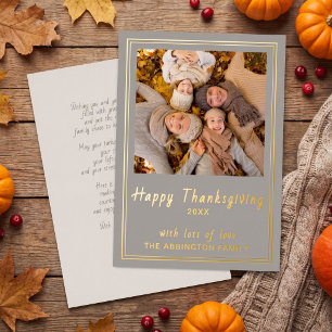Elegant Gold Foil Happy Thanksgiving Family Photo Holiday Card
