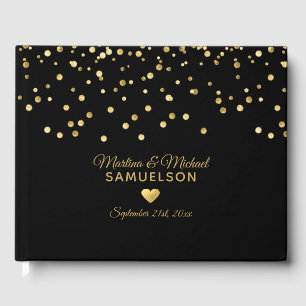Elegant Gold Foil Heart Black Wedding Guest Book