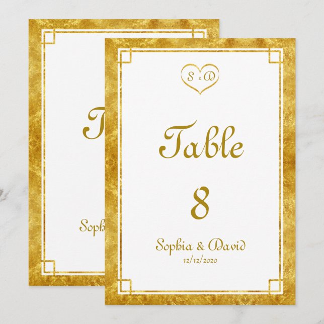 Elegant Gold Foil Heart Frame Wedding TABLE NUMBER (Front/Back)