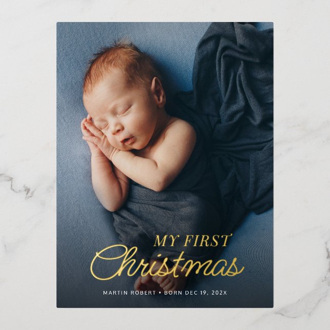 elegant gold foil holiday birth announcement (Front)