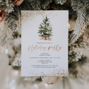 Elegant gold foil holiday party invitation
