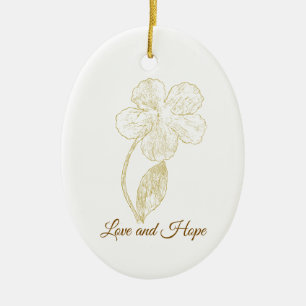 Elegant Gold Foil Look Botanical Flower Ceramic Tree Decoration
