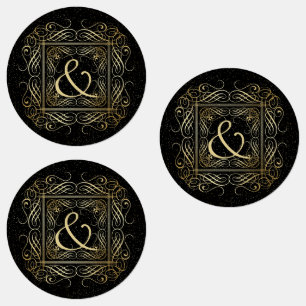 Elegant Gold Foil Look Scrollwork Script on Black