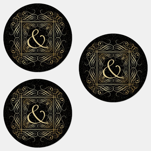 Elegant Gold Foil Look Scrollwork Script on Black (Group)